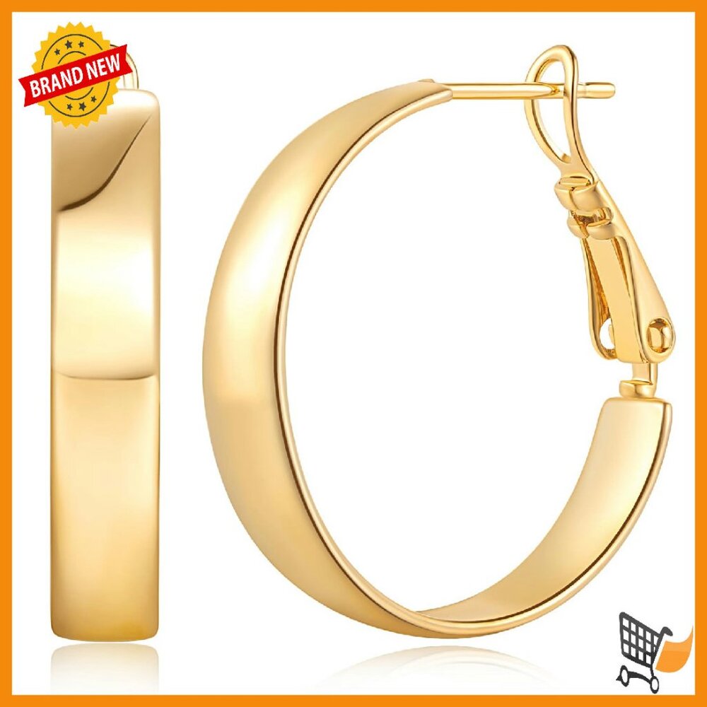14k Gold Plated Square-Edge Hoop Earrings 22mm Paddle Back